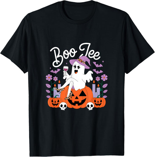 Halloween Boo Jee Ghost Drink Wine Spooky Women Girl T-Shirt