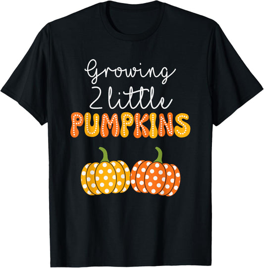 Growing Two Little Pumpkins Announcement Baby Thanksgiving T-Shirt