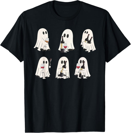 Halloween Ghost Wine Ghost Cute Lace Ghost Halloween Spooky T-Shirt