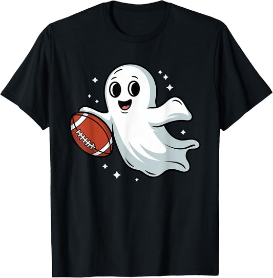 Halloween Boo Ghost Playing Football Spooky Season Kids Boys T-Shirt