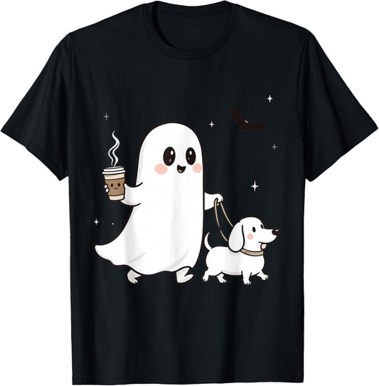 Halloween Ghost Walking Dog Spooky Season Halloween Costume T-Shirt
