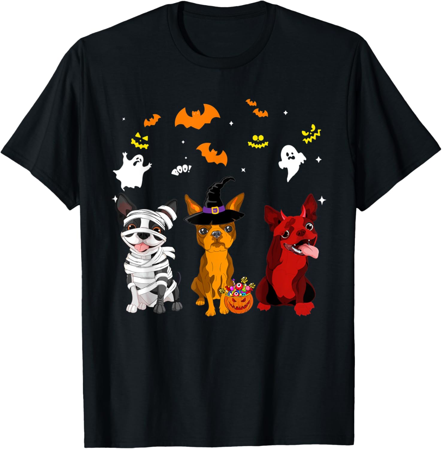 Halloween boston-terrier Dogs Lovers Mummy Witch Demon T-Shirt