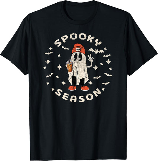 Halloween Spooky Season Ghost Coffee Fall Retro Vintage Cute T-Shirt