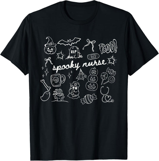 Halloween Nurse Spooky Fall Season School Nursing ICU RN ER T-Shirt