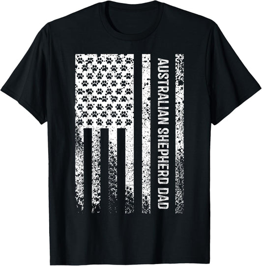 Australian Shepherd Dad American Flag Aussie Dog Dad T-Shirt for Men