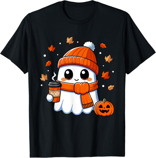 Halloween Ghost Coffee Boo Spooky Season Fall Women Girls T-Shirt