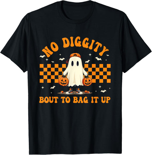 Halloween Ghost No Diggity Bout To Bag It Up Kids Toddler T-Shirt