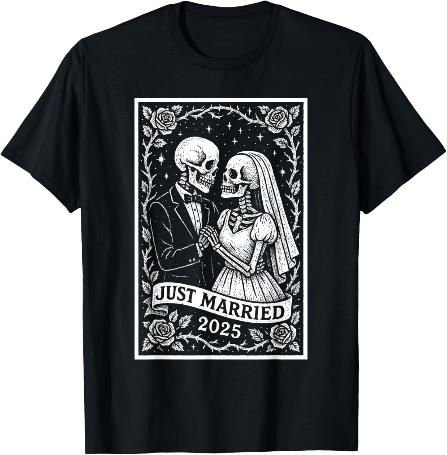 Halloween Couples 2025 Just Married Halloween Wedding T-Shirt