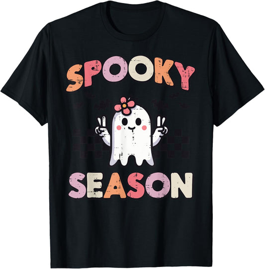 Halloween Ghost Peace Spooky Season Costume Girls Kids Women T-Shirt