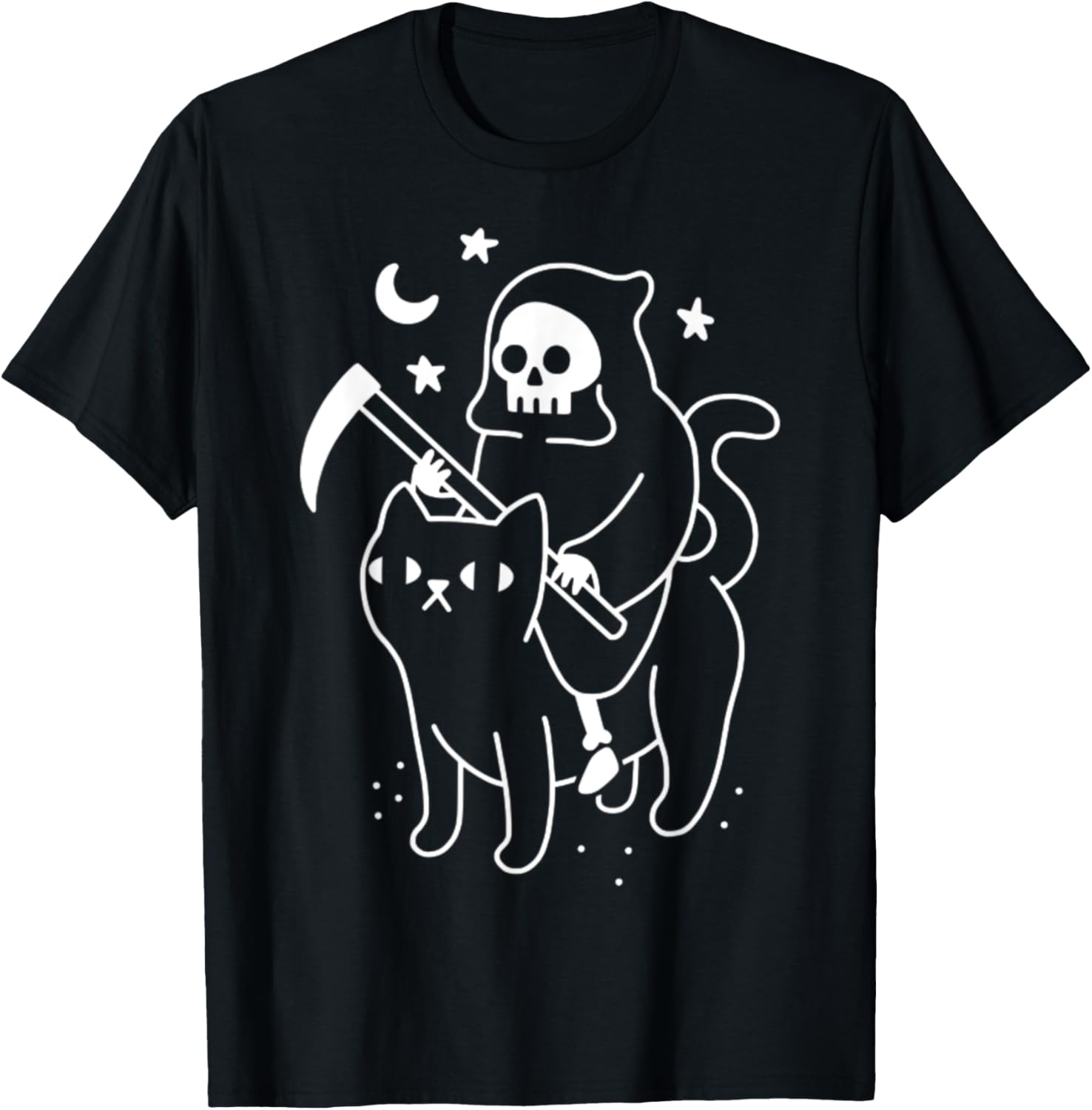 Grim Reaper Death Rides A Cat Men Women T-Shirt