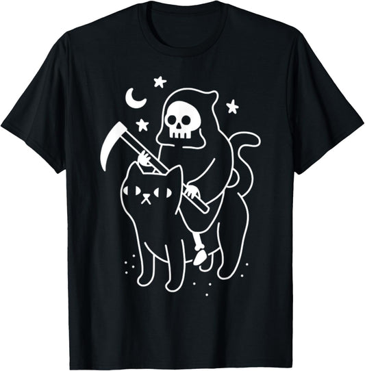 Grim Reaper Death Rides A Cat Men Women T-Shirt