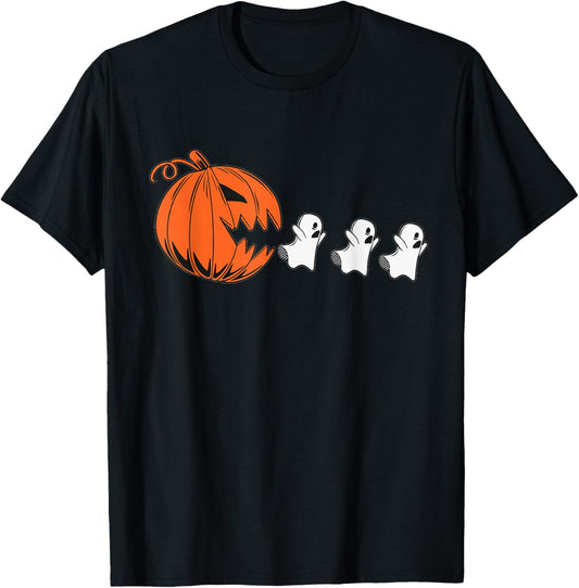 Halloween Gamer Pumpkin Eating Ghost Costume Men Boys Kids T-Shirt