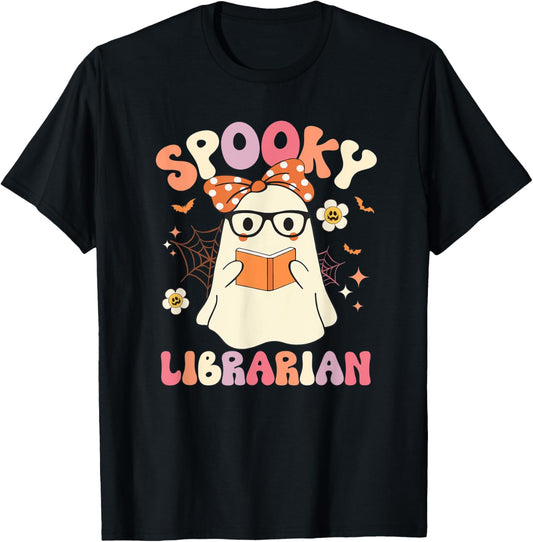 Groovy Spooky Librarian Ghost Vintage Halloween Costume T-Shirt
