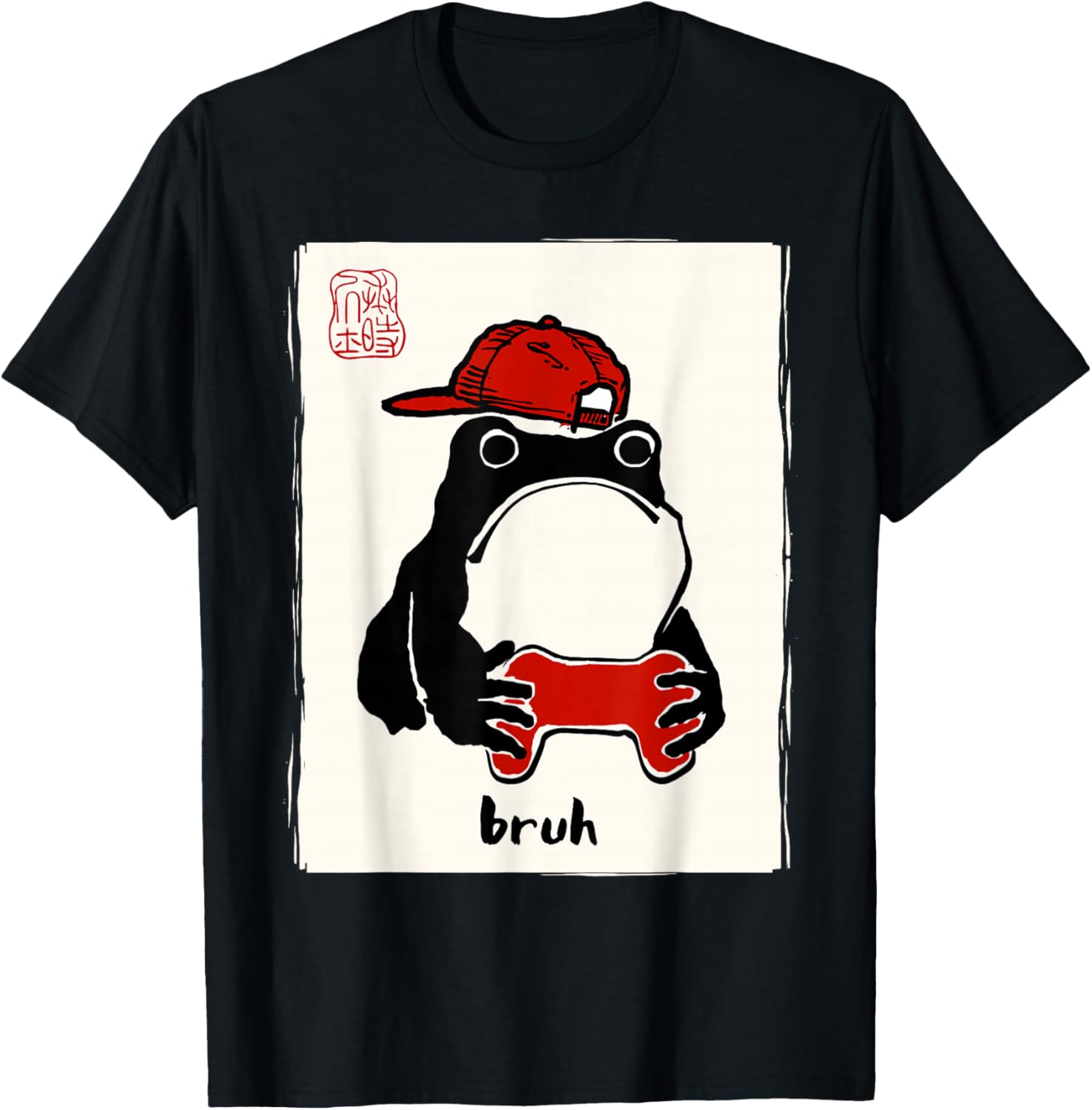 Grumpy Frog Gamer Bruh Ink Painting Japanese Funny Gamer T-Shirt