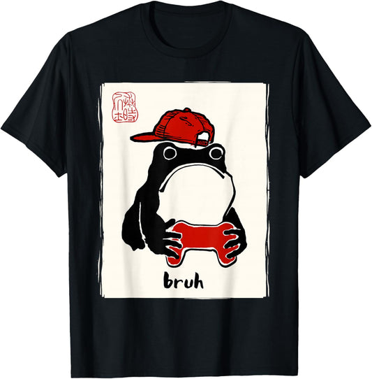 Grumpy Frog Gamer Bruh Ink Painting Japanese Funny Gamer T-Shirt
