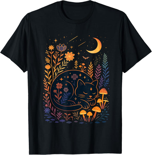 Halloween Spooky Season Shirt, Witch Mystical Black Cat Moon T-Shirt