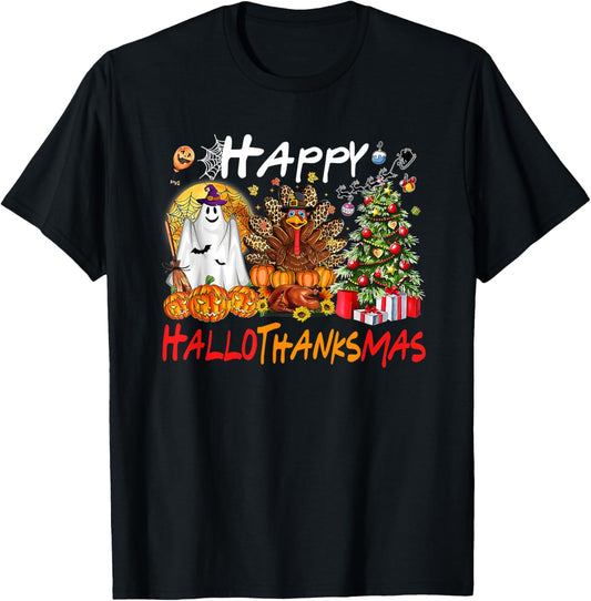 Halloween Thanksgiving Christmas Turkey Happy HalloThanksMas T-Shirt