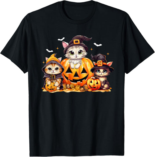 Halloween Cat Shirt For Women Girls Pumpkin Spooky Season T-Shirt
