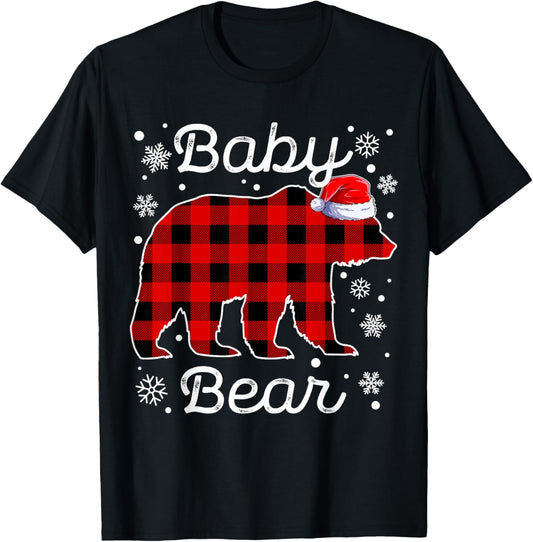 Baby Bear Christmas Pajamas Red Plaid Buffalo Family T-Shirt