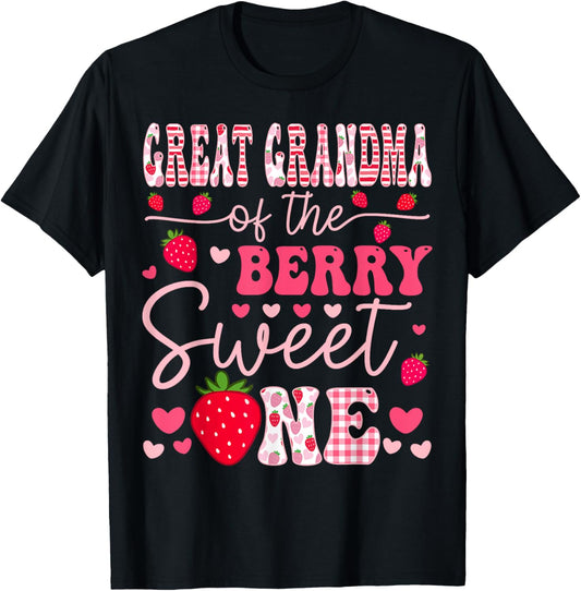 Great Grandma Of The Berry Sweet One Strawberry Groovy T-Shirt