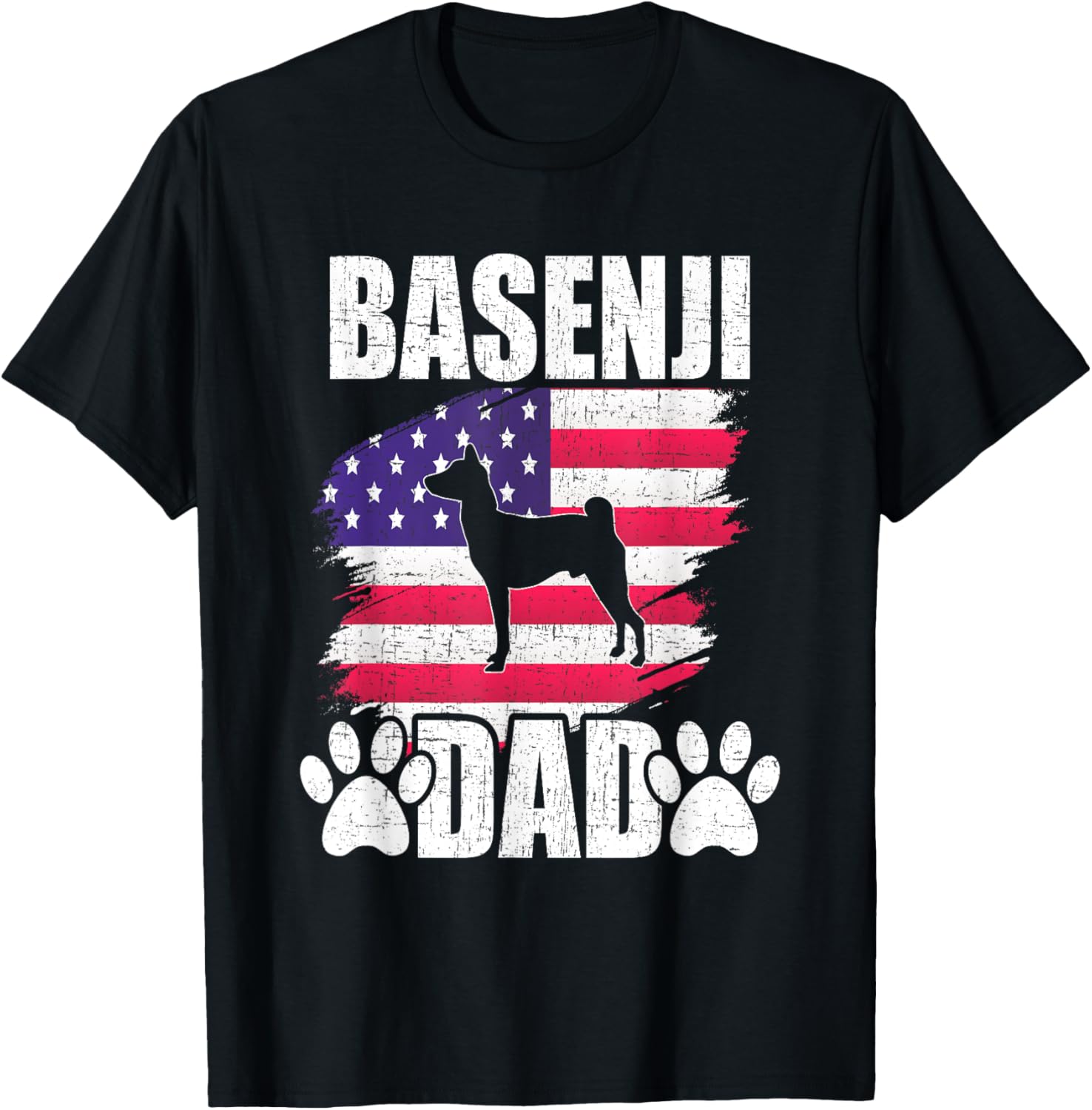 Basenji Dad Dog Lover American US Flag T-Shirt