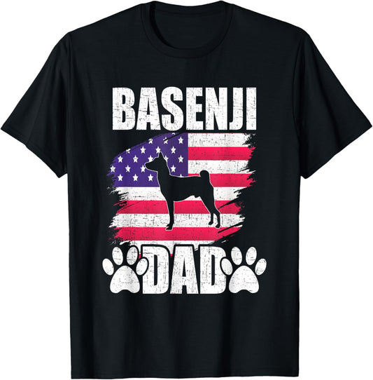 Basenji Dad Dog Lover American US Flag T-Shirt