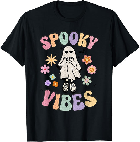 Groovy Spooky Vibes Halloween Ghost Spooky Season Girl Women T-Shirt