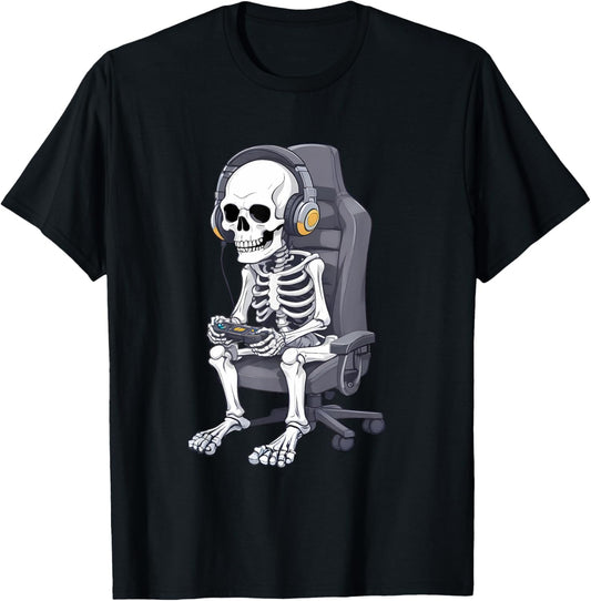 Halloween Skeleton Gamer Funny Video Games Boys Kids Men T-Shirt