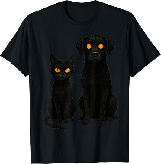 Halloween Black Cat &amp; Dog Funny Pet Lovers Spooky Mom Dad T-Shirt