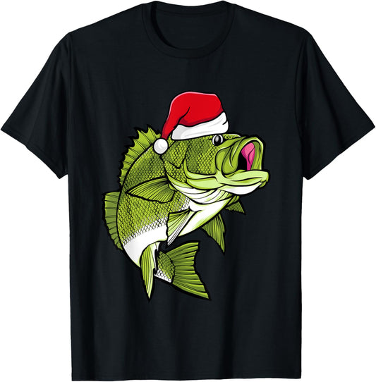 Bass Fishing Christmas Pajama Fish Santa Fisherman Angler T-Shirt