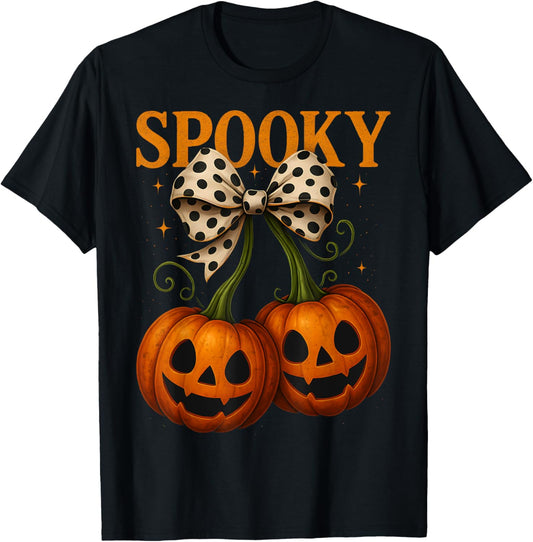 Halloween Pumpkin Cherries Autumn Fall Girly Spooky Season T-Shirt