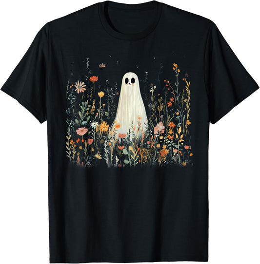 Halloween Floral Ghost Spooky Season Trick Or Treat Vintage T-Shirt