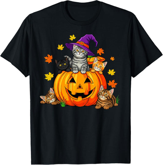 Halloween Cat Pumpkin Spooky Season Men Women Kids Cute T-Shirt