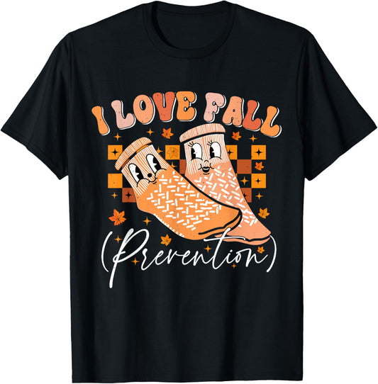 Groovy Retro I Love Fall Prevention Fall Physical Therapy T-Shirt