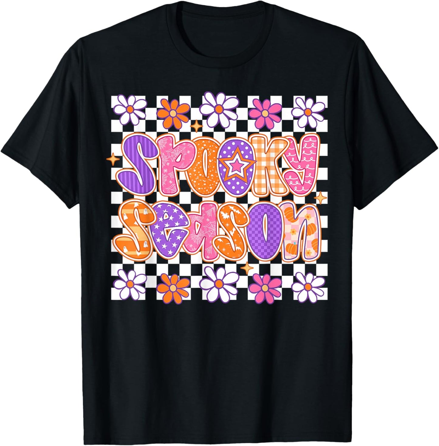 Groovy Spooky Season Floral Cute Ghost Halloween Flower T-Shirt