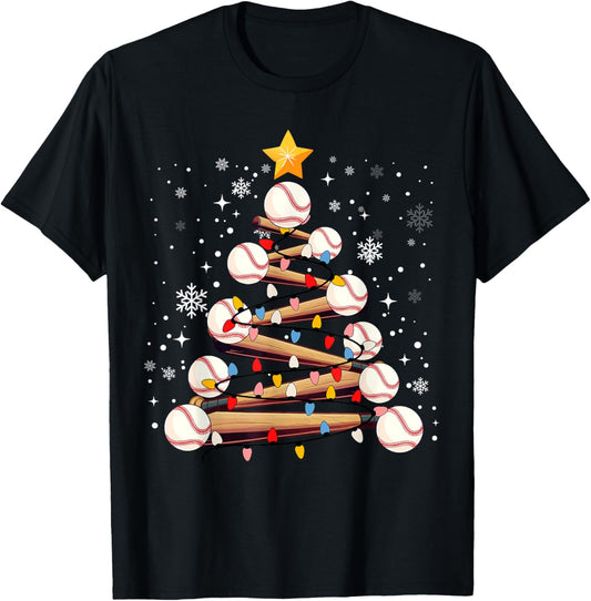Baseball Christmas Tree Light Xmas Baseball Boys Kids T-Shirt