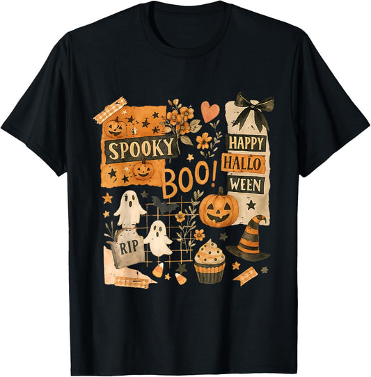 Halloween Fall Collage Spooky Season Girly Pumpkin Autumn T-Shirt