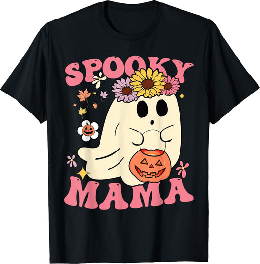 Groovy Spooky Mama Vibes Retro Halloween Ghost Spooky Season T-Shirt