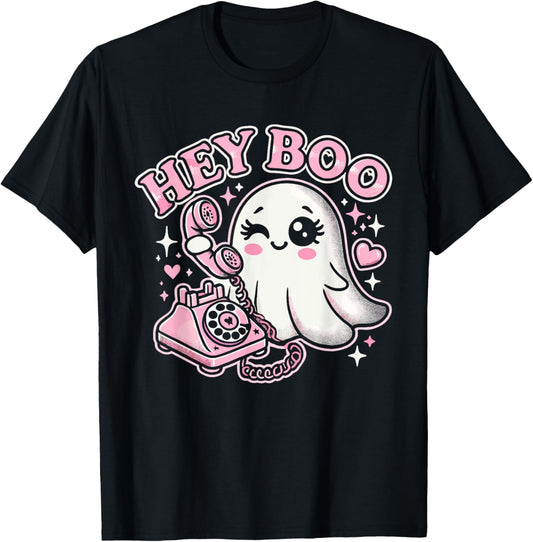 Groovy Hey Boo Cute Ghost Funny Halloween Girls Women Kids T-Shirt