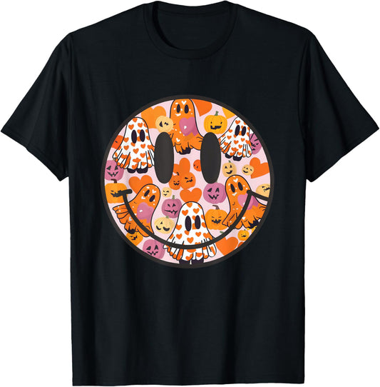 Halloween Smile Face Ghost Spooky Season Womens Girls Kids T-Shirt
