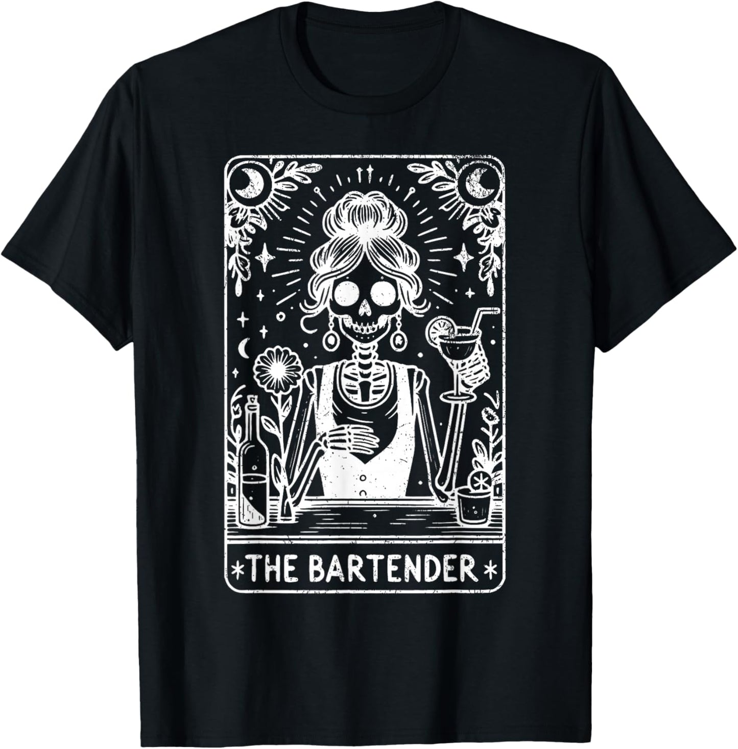 Bartender Tarot Card Skeleton Cocktail Witchy Vibes Alcohol T-Shirt