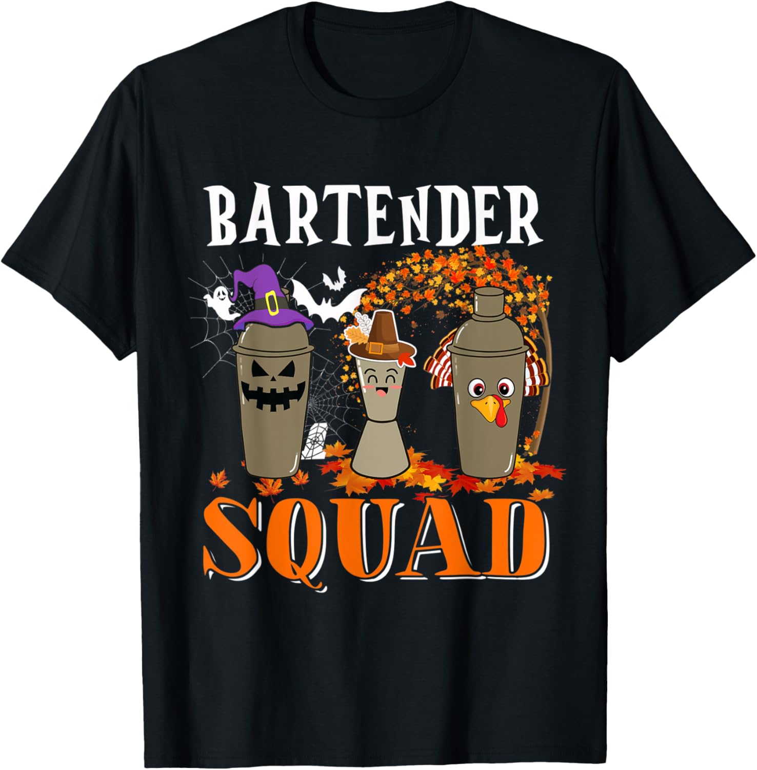 Bartender Squad Thanksgiving Halloween Fall Tre Boo Ghosts T-Shirt