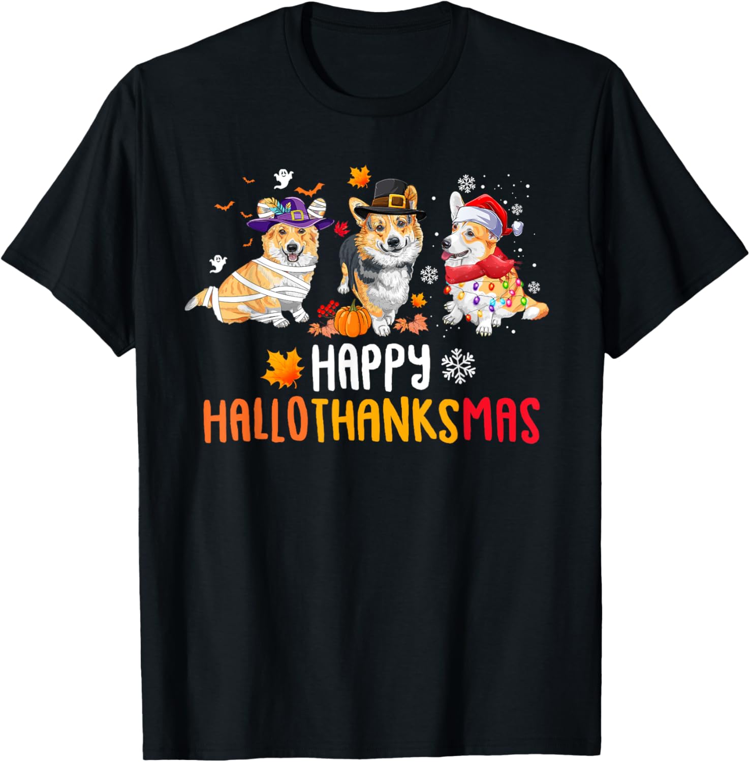 Halloween Thanksgiving Christmas Funny Corgi Dogs T-Shirt