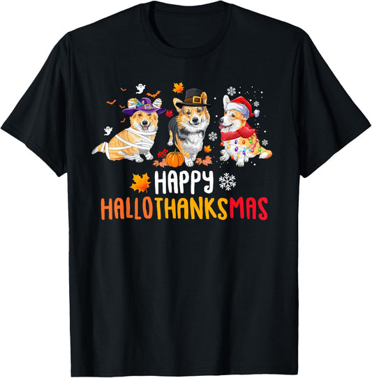 Halloween Thanksgiving Christmas Funny Corgi Dogs T-Shirt