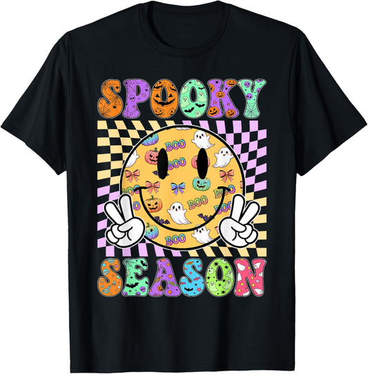 Groovy Checkered Spooky Season Funny Halloween Men Women Kid T-Shirt