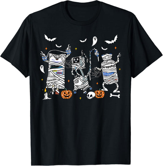 Halloween ICU Nurse Propofol Mummy NICU PICU Nurse Tech T-Shirt