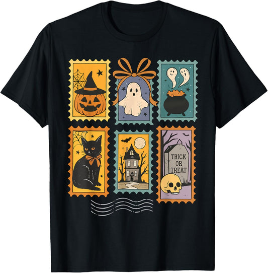 Halloween Ghost Black Cat Witch Coquette Bow Spooky Season T-Shirt