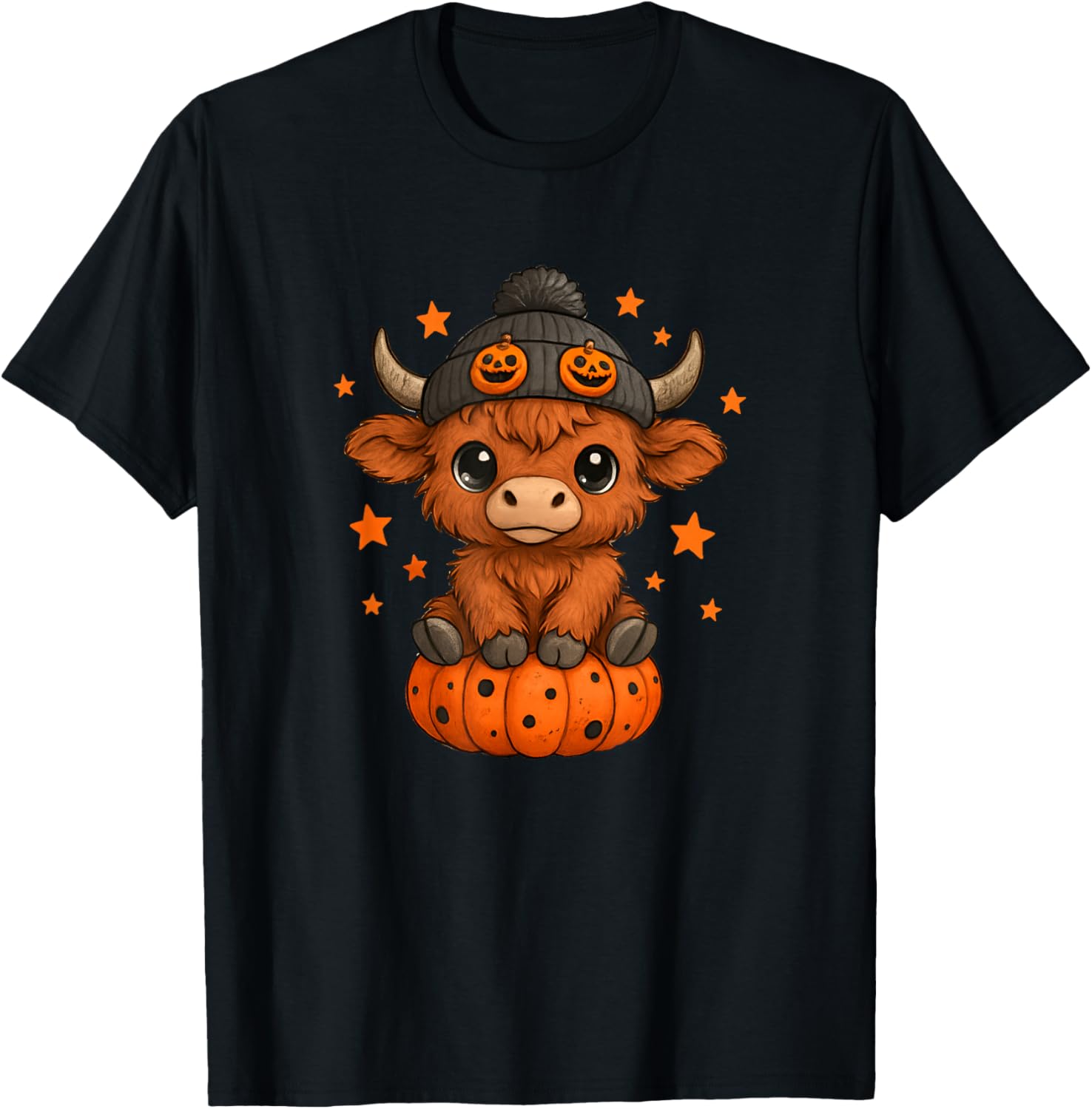 Halloween Highland Witchy Cow Spooky Season Pumpkin T-Shirt