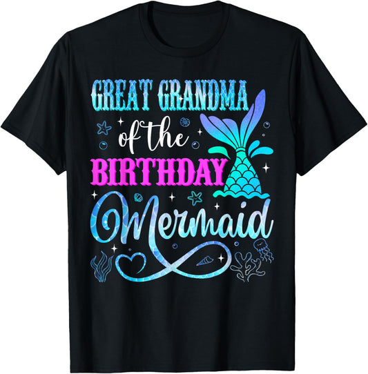 Great Grandma of The Birthday Mermaid Family Matching Party T-Shirt