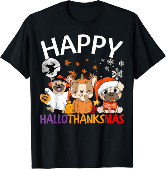 Halloween Thanksgiving Christmas Happy Halloween ThanksMas Dogs T-Shirt
